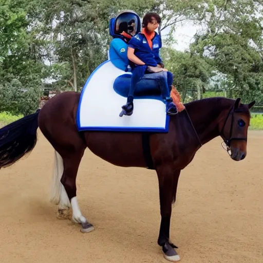 Image similar to a horse was able to sit on the back of a human, an astronaut