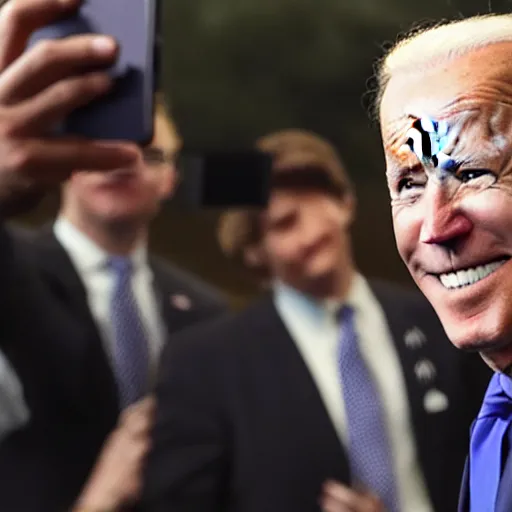 Prompt: joe biden accidentally leaves flash on when taking a selfie, gets blinded by the light