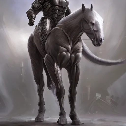 Prompt: an enormously muscular anthro horse in a research facility wearing a skintight body armor, exaggerated physique, long white mane, equine, anthro art, furaffinity, highly detailed, digital painting, artstation, concept art, illustration, art by artgerm, greg rutkowski, ruan jia