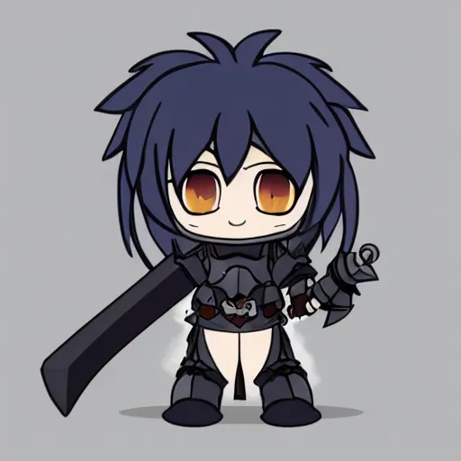 Image similar to cute chibi fumo plush of a heavy sword wielding paladin, shadow armor, monster girl, stylized cel shading, vray