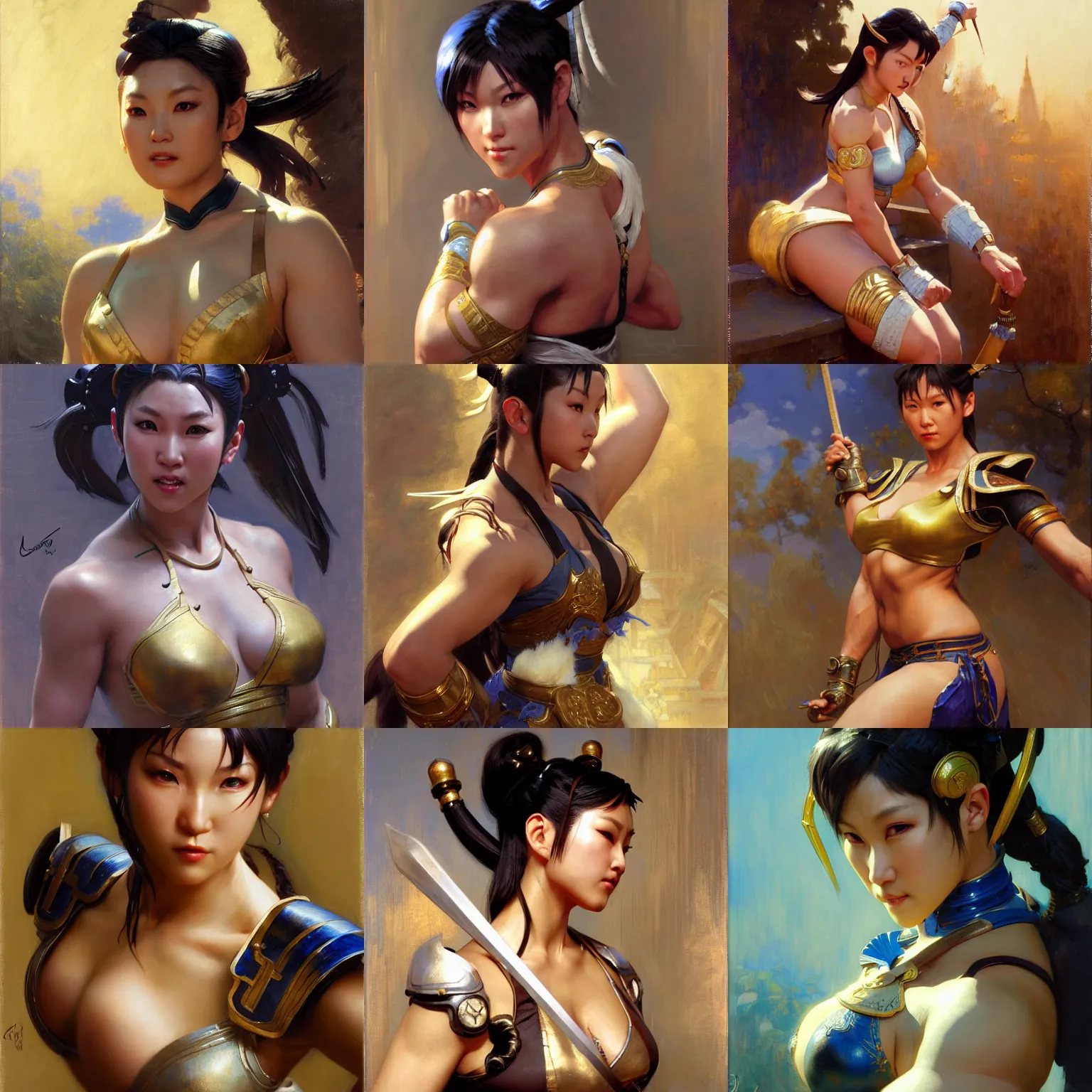 Prompt: chun - li, nier autoamata, highly detailed painting by gaston bussiere, craig mullins, j. c. leyendecker 8 k