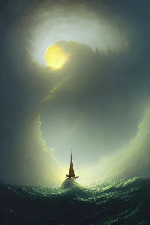 Image similar to A stunning detailed Shoggoth by Vladimir Kush and Ivan Aivazovsky, , stormy ocean, beautiful lighting, full moon, detailed swirling water tornado, artstation