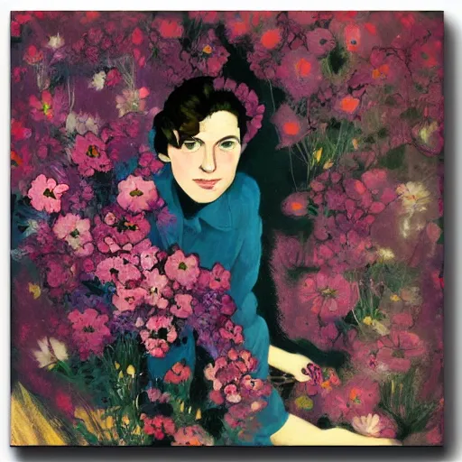 Image similar to incredible by gerda taro, by malcolm liepke. this illustration is a large canvas, covered in a wash of color. in the center is a cluster of flowers, their petals curling & twisting in on themselves. the effect is ethereal & dreamlike, & the overall effect is one of serenity & peace.