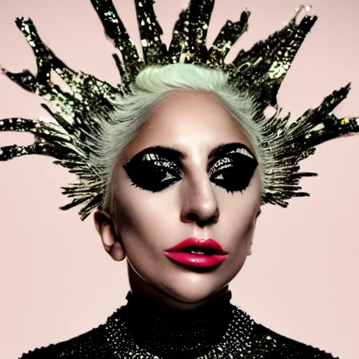 Prompt: lady gaga magazine photos hoot by nick Knight 4k studio lighting high art couture fashion