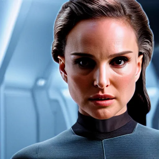 Image similar to Natalie Portman in Star Trek, (EOS 5DS R, ISO100, f/8, 1/125, 84mm, postprocessed, crisp face, facial features)