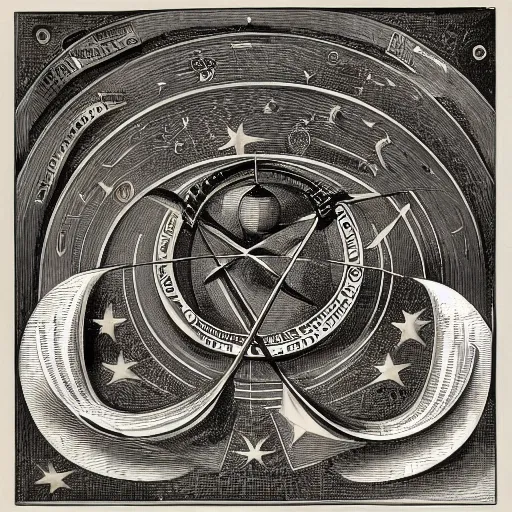 Prompt: artistic painting of astronomical armillary rings, engraved symbols