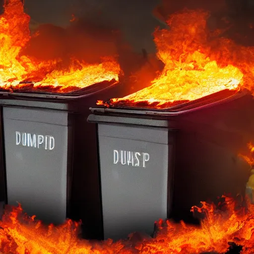 Prompt: a stack of dumpsters in flames trending on artstation 4 k detailed sharp high detail