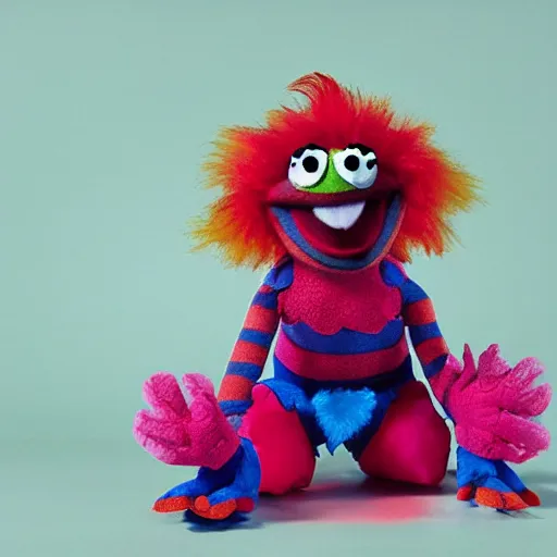 Image similar to an adorable little punk rock clown Muppet inspired by deep sea fish and living its best life