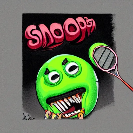 Image similar to snoop dogg tennis ball monster ,tennis ball, digital art,smoking, weed, smoke, fantasy,chalk, magic, trending on artstation, ultra detailed, professional illustration by Basil Gogos