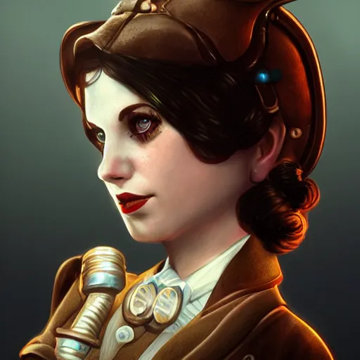 Prompt: bioshock _ steampunk _ portrait _ of _ bilie eilish _ au _ naturel _ hyper _ detailed _ digital _ art _ trending _ in _ artstation _ cinematic _ lighting _ studio _ quality _ smooth