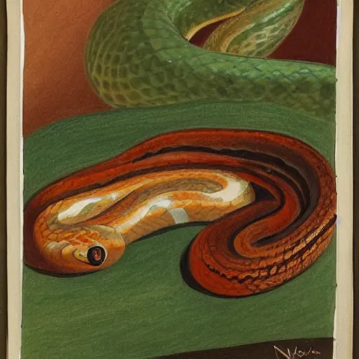 Prompt: A beautiful drawing of a snake eating its own tail that seems to go on forever. 2000s by Nora Heysen colorful, amorphous