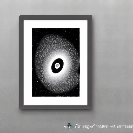 Prompt: black and white illustration spiral galaxy print