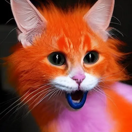 Image similar to orange cat, with his hair died purple to look like the cheshire cat, photo