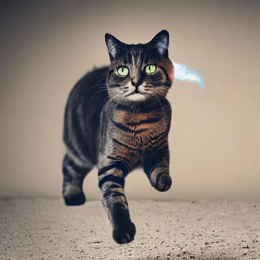 Image similar to professional photograph of a cat throwing a molotov