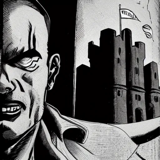 Image similar to supervillian with a head that is castle shaped by robert kirkman