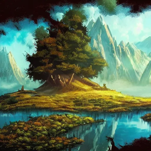 Prompt: bob ross comic book scene of an epic adventure through endless clocks made out of paint, cinematic, realistic, beautiful scenery, matte painting, highly detailed, octane render, unreal engine, volumetric lighting