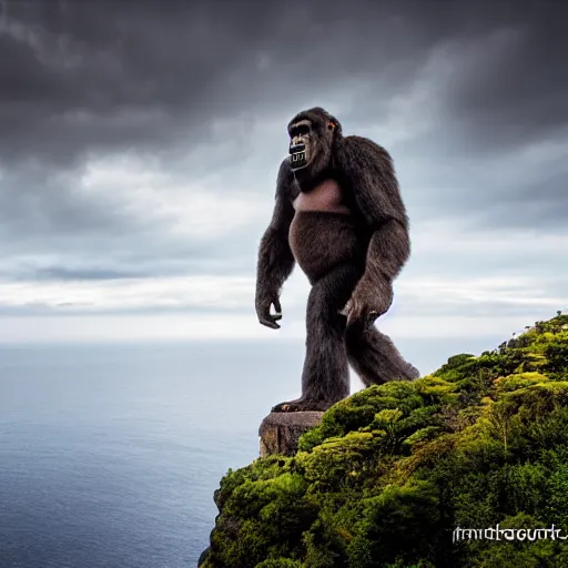 Prompt: king kong walking over madeira island in funchal city, trampled, cinematic shot, realistic, hdr, color, wide shot, gigantic