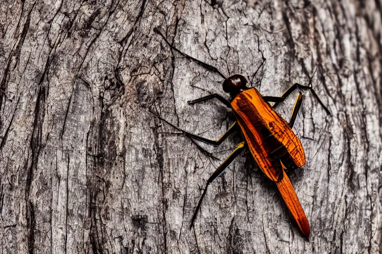 Prompt: macro photo insect сerambycidae on a cut of sandalwood, shot on Leica SL2