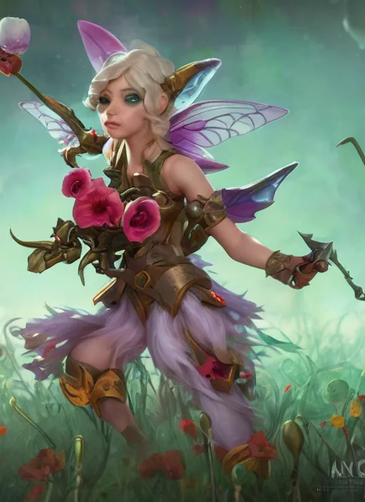 Prompt: poppy the fairy defender, from league of legends, au naturel, hyper detailed, digital art, trending in artstation, cinematic lighting, studio quality, smooth render, unreal engine 5 rendered, octane rendered, art style by klimt and nixeu and ian sprigger and wlop and krenz cushart