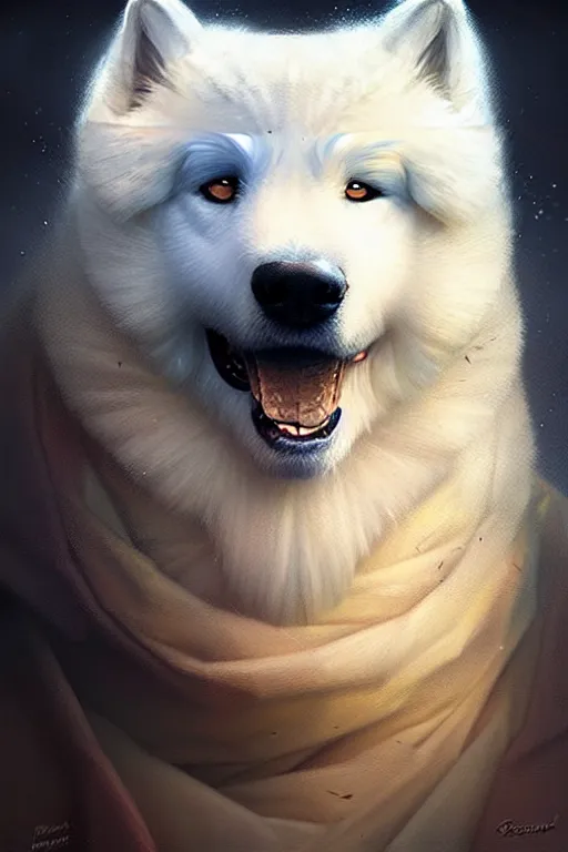 Image similar to heroic samoyed portrait by anna podedworna and greg rutkowski