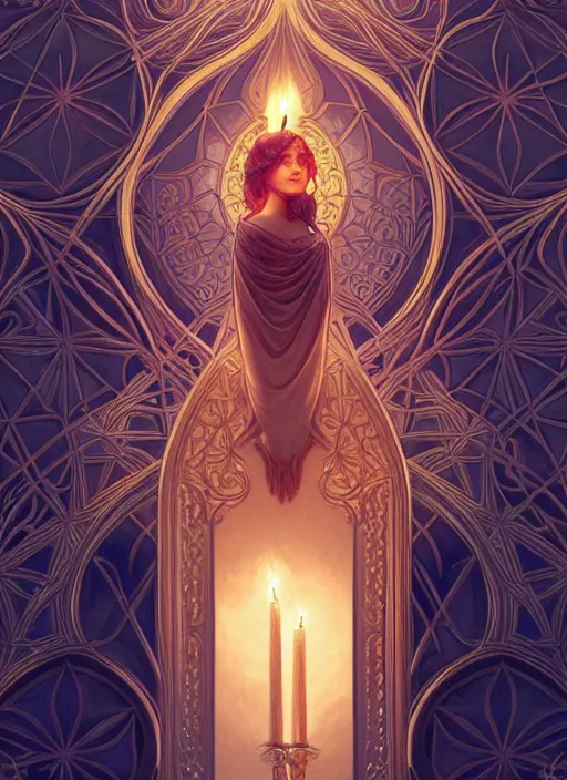 Image similar to symmetry seamless pattern of poly styrene, fantasy, renaissance wear, glowing candles intricate, elegant, highly detailed, digital painting, artstation, concept art, smooth, sharp focus, illustration, art by artgerm and greg rutkowski and alphonse mucha