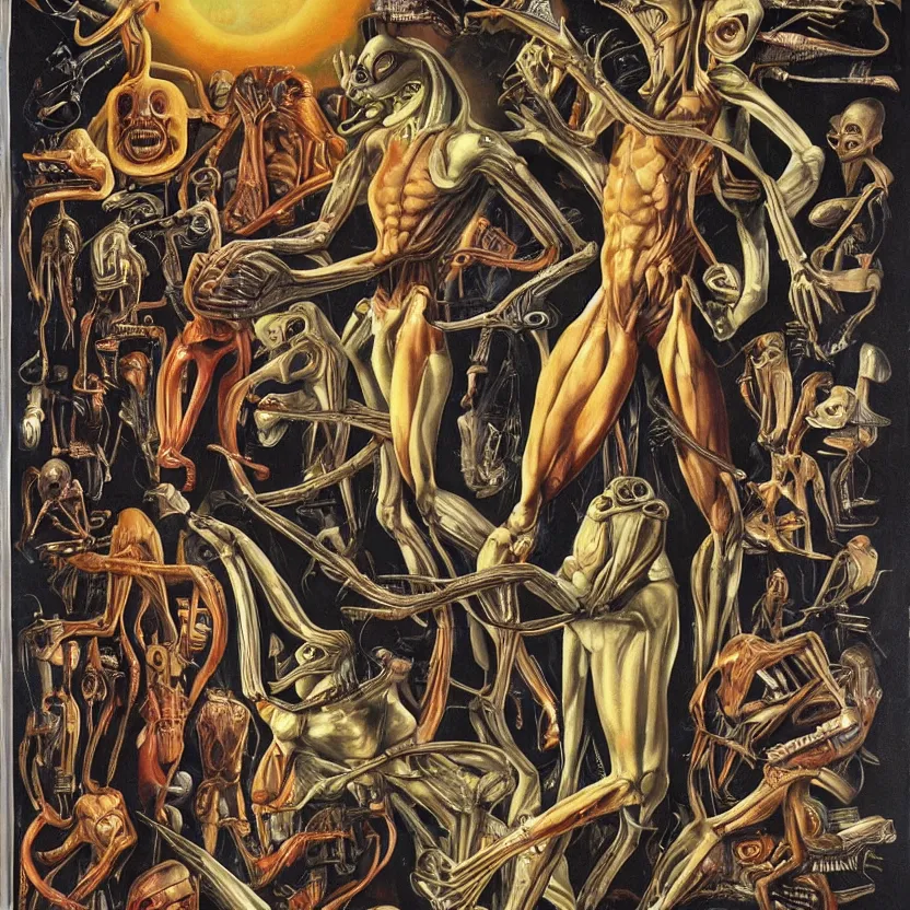 Prompt: an alien anatomy diagram. pulp sci - fi art for omni magazine. high contrast. baroque period, oil on canvas. renaissance masterpiece. trending on artstation. retrofuturism.
