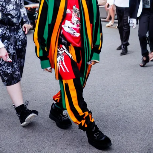 Prompt: Billie Eilish wearing gucci clothes during a fashion walk, award-winning photography, 4k