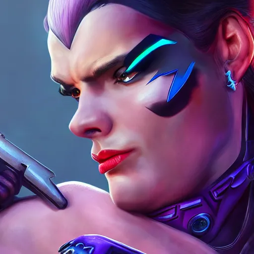 Image similar to a screenshot of arnold schwarzenegger as widowmaker in overwatch, portrait, fantasy, beautiful face, vivid colors, elegant, concept art, sharp focus, digital art, hyper - realistic, 4 k, unreal engine, highly detailed, hd, dramatic lighting by brom, trending on artstation