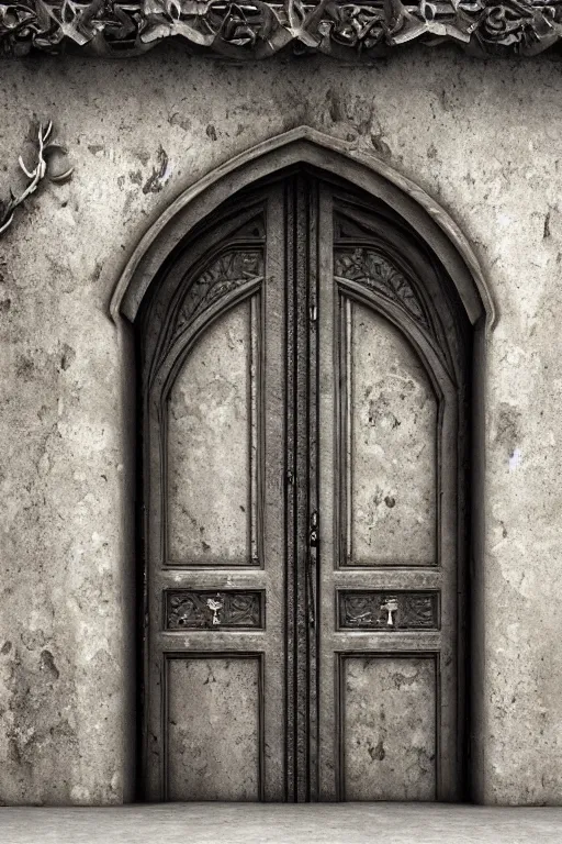 Image similar to cast iron door. mysterious. ominous shapes. photoreal, hyper - detailed. gothic. medieval. octane render