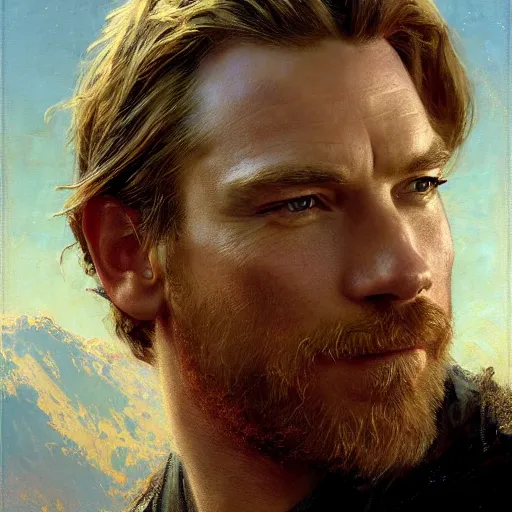 Image similar to portrait of ewan mcgregor, highly detailed painting by gaston bussiere, craig mullins, j. c. leyendecker 8 k