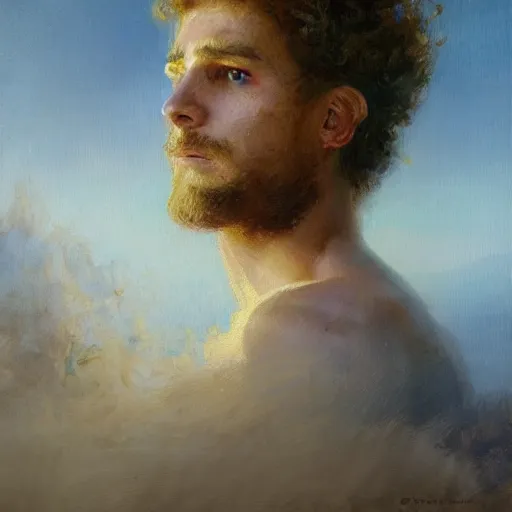 Image similar to A man with a perm, painting by Gaston Bussiere and Greg Rutkowski, trending on artstation, 4k, 8k