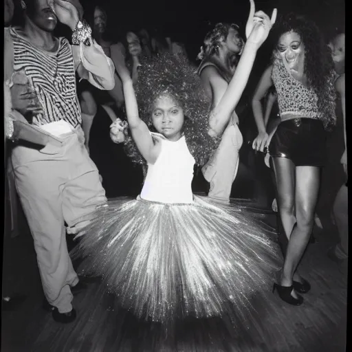 Image similar to beyonce on a ball dance, disco party, 8 0 s, 8 mm, vintage photography, detailed, photorealistic, photographed by sally mann