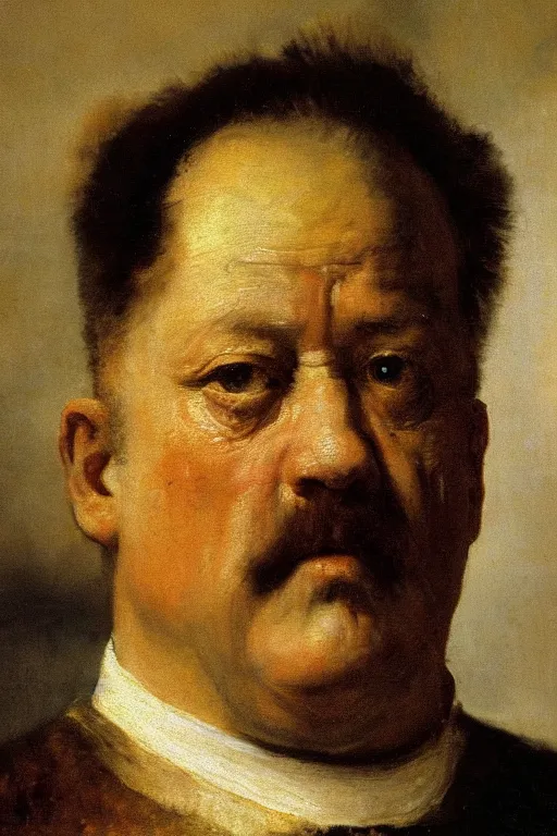 Prompt: an accurate a close - up portrait of ludwig mies van der rohe painted by rembrandt, oil painting, baroque painting, highly detailed, 4 k.