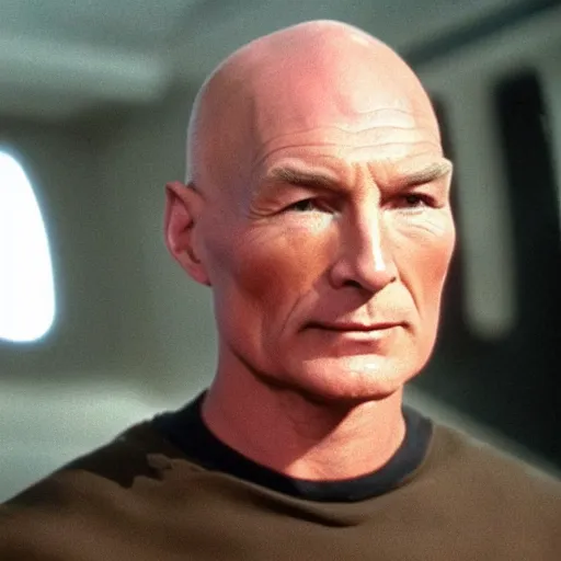 Image similar to captain picard with shoulder length wavy hair, long hair, hair stylist photo