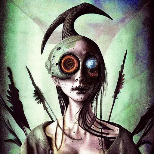 Image similar to a cyberpunk witch painted by leonardo da vinci, tim burton, digital art