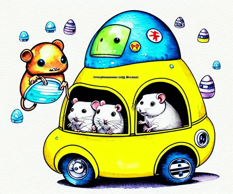 Image similar to cute and funny, hamster wearing a helmet riding in a tiny rocket ship, ratfink style by ed roth, centered award winning watercolor pen illustration, isometric illustration by chihiro iwasaki, edited by range murata, tiny details by artgerm and watercolor girl, symmetrically isometrically centered, focused