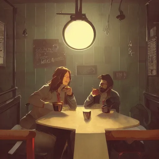 Prompt: Small hipster coffee shop, cozy wallpaper, corporate animation style, 4k, trending on Artstation, art by Greg Rutkowski