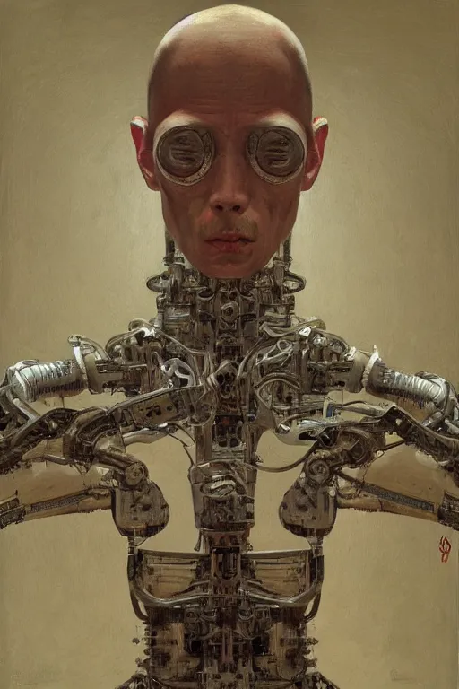 Image similar to robot monk painting a self - portrait on a canvas. intricate, highly detailed, photorealistic, film still, by vdragan bibin.