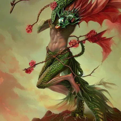 Image similar to green dragon surrounded by rosebuds, by peter mohrbacher, trending on artstation, intricate, elegant