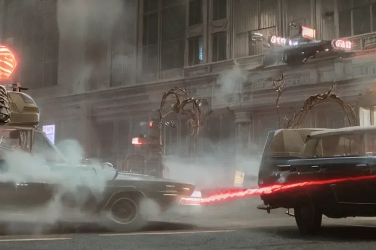 Image similar to film still of the ghostbusters capturing godzilla in the new ghostbusters king of the monsters movie