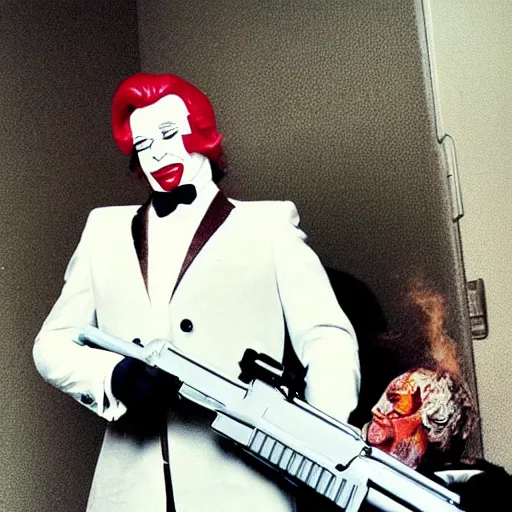 Image similar to ronald macdonald as scarface with ak - 4 7