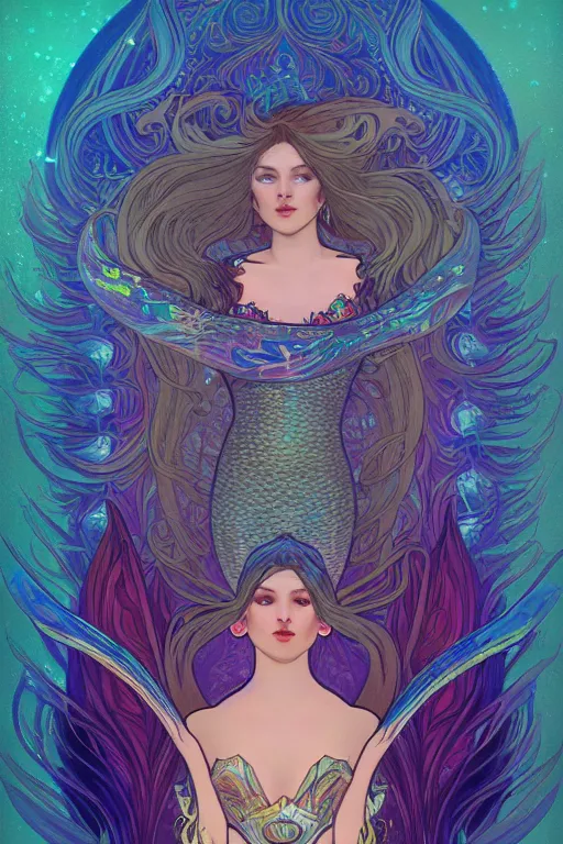 Prompt: a beautiful psychedelic fin of a mermaid, symmetrical features, cinematic lighting, soft bokeh, fantasy, modern, colourful, highly detailed, digital painting, artstation, deviantart, concept art, sharp focus, illustration, by alphonse mucha