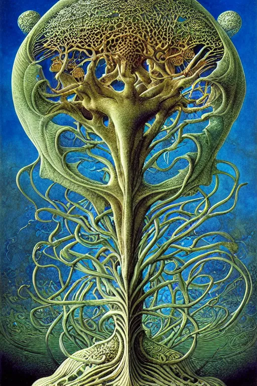 Image similar to tree of life by roger dean and andrew ferez, art forms of nature by ernst haeckel, divine chaos engine, symbolist, visionary, art nouveau, botanical fractal structures, organic, detailed, realistic, surreality