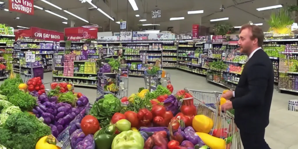 Image similar to cc tv video of barney getting groceries