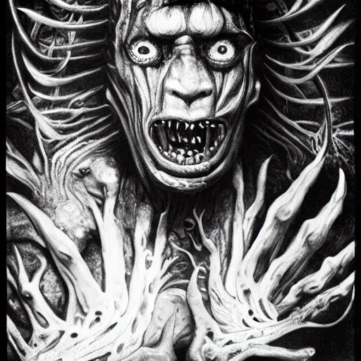 Image similar to a portrait of a creature from the beyond, body horror, by gerard brom and ansel adams