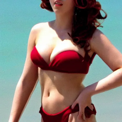 Prompt: retro photograph of Scarlett Johannson in a bikini