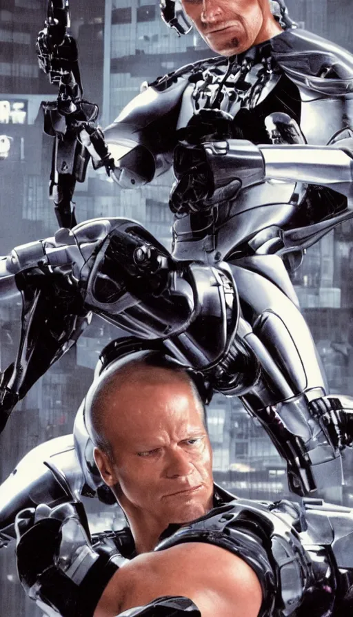 Image similar to robocop wrestlemania, detailed facial expression