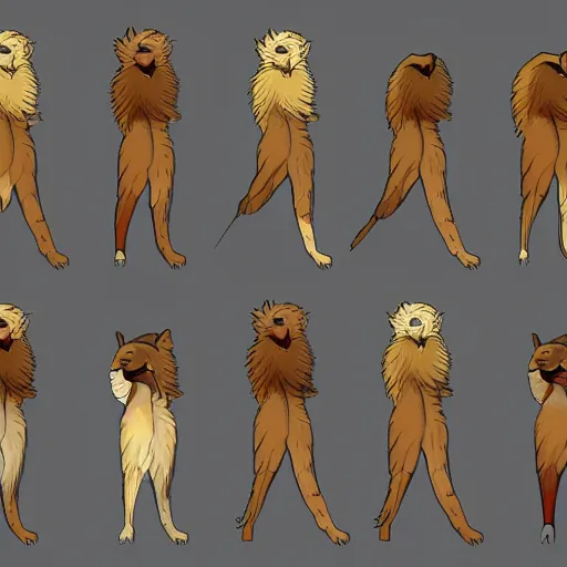 Image similar to lion character sheet, concept art, 2 d, digital