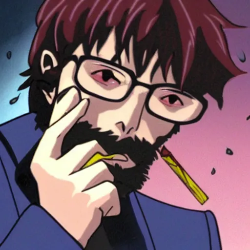 Image similar to gendo ikari smoking a joint, ultrarealistic