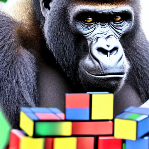 Image similar to a gorilla solving a rubix cube